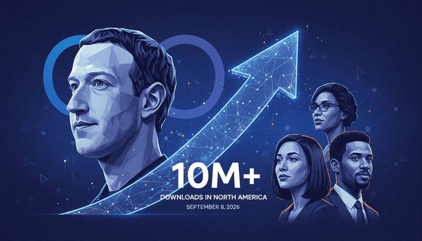 A visual representation of Meta's Muse AI app launch success, highlighting download figures and leadership impact.