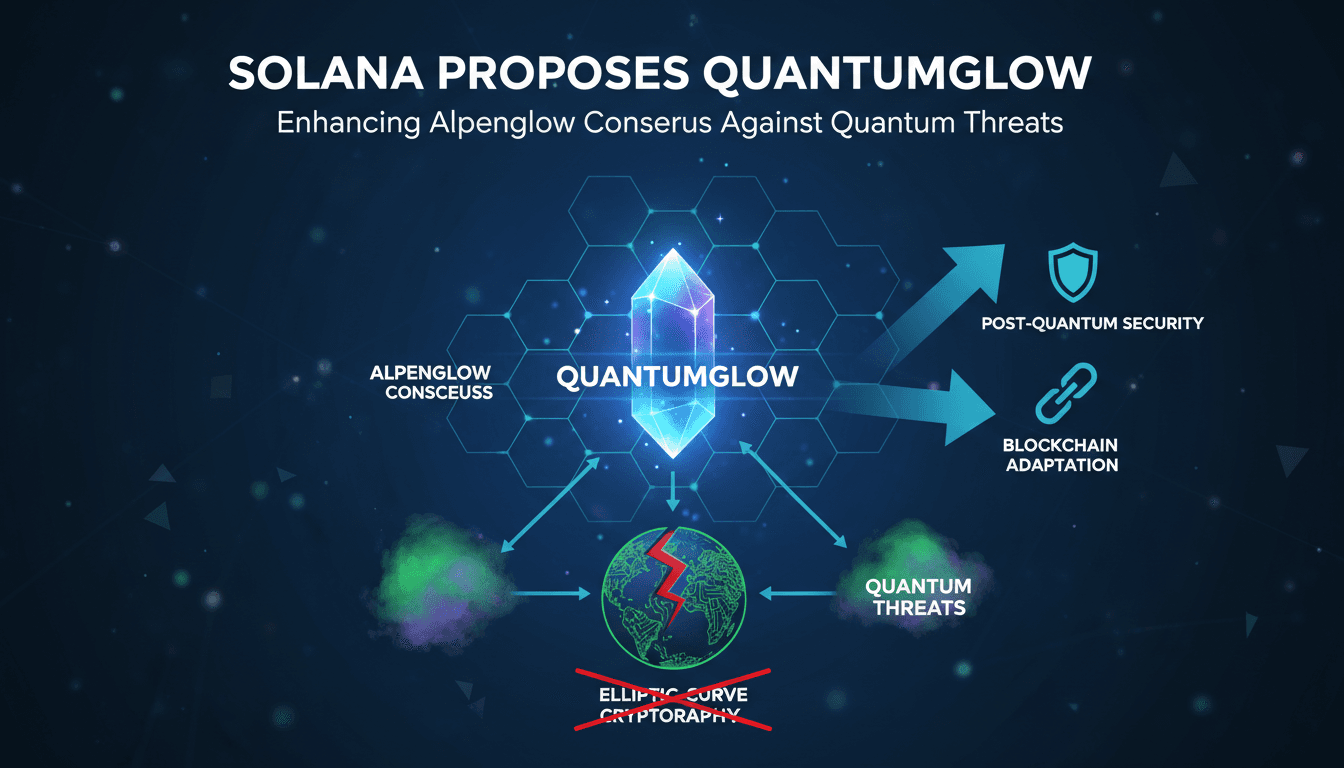 Infographic detailing Solana's Quantumglow proposal and its impact on blockchain security against quantum threats.