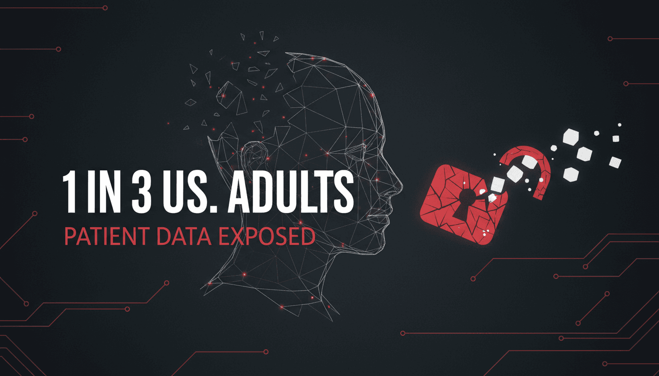 Bold typographic graphic displaying 1 in 3 U.S. adults regarding Quest Diagnostics breach