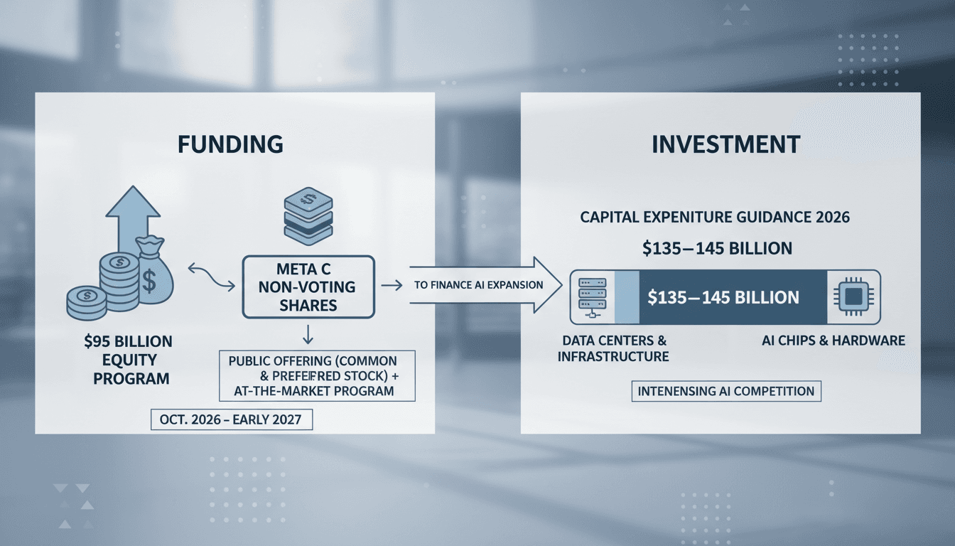 Diagram illustrating Meta non-voting Class C equity structure and AI capital expenditure allocations.