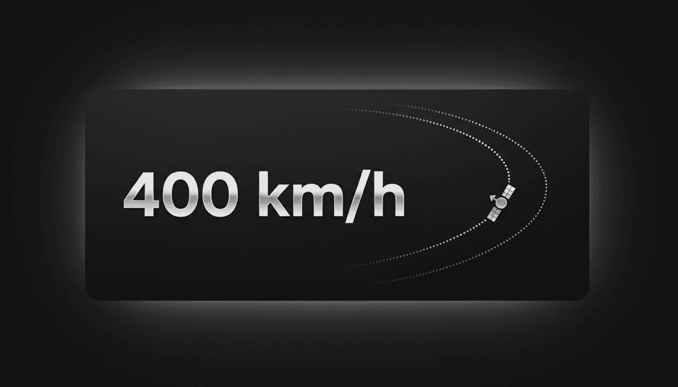 Bold typographic card displaying 400 km/h speed threshold for Starlink satellite network terminals in Ukraine