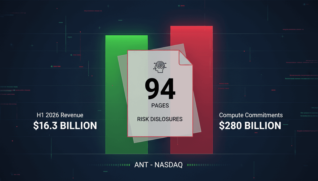 Minimalist analytical card detailing Anthropic IPO metrics including 94 risk pages, revenue, and lease commitments