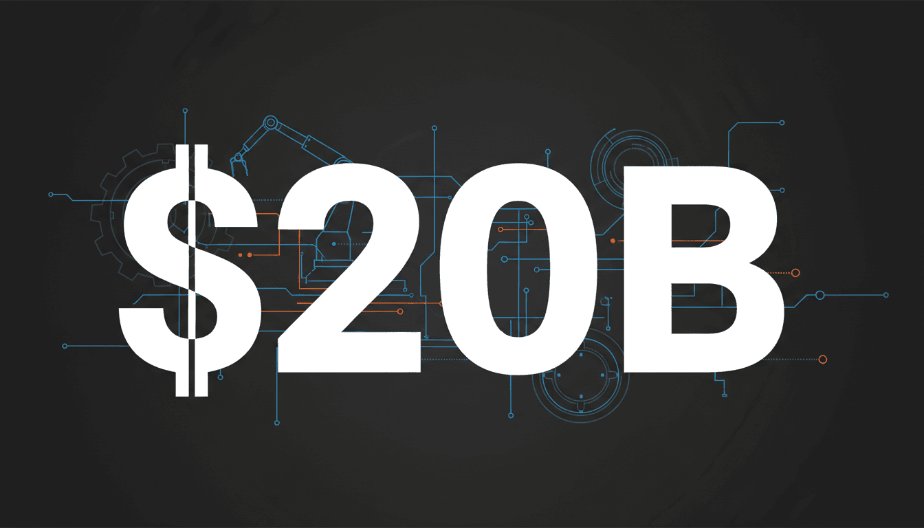 Bold white typographic graphic displaying a twenty billion dollar valuation figure for Physical Intelligence robotics AI