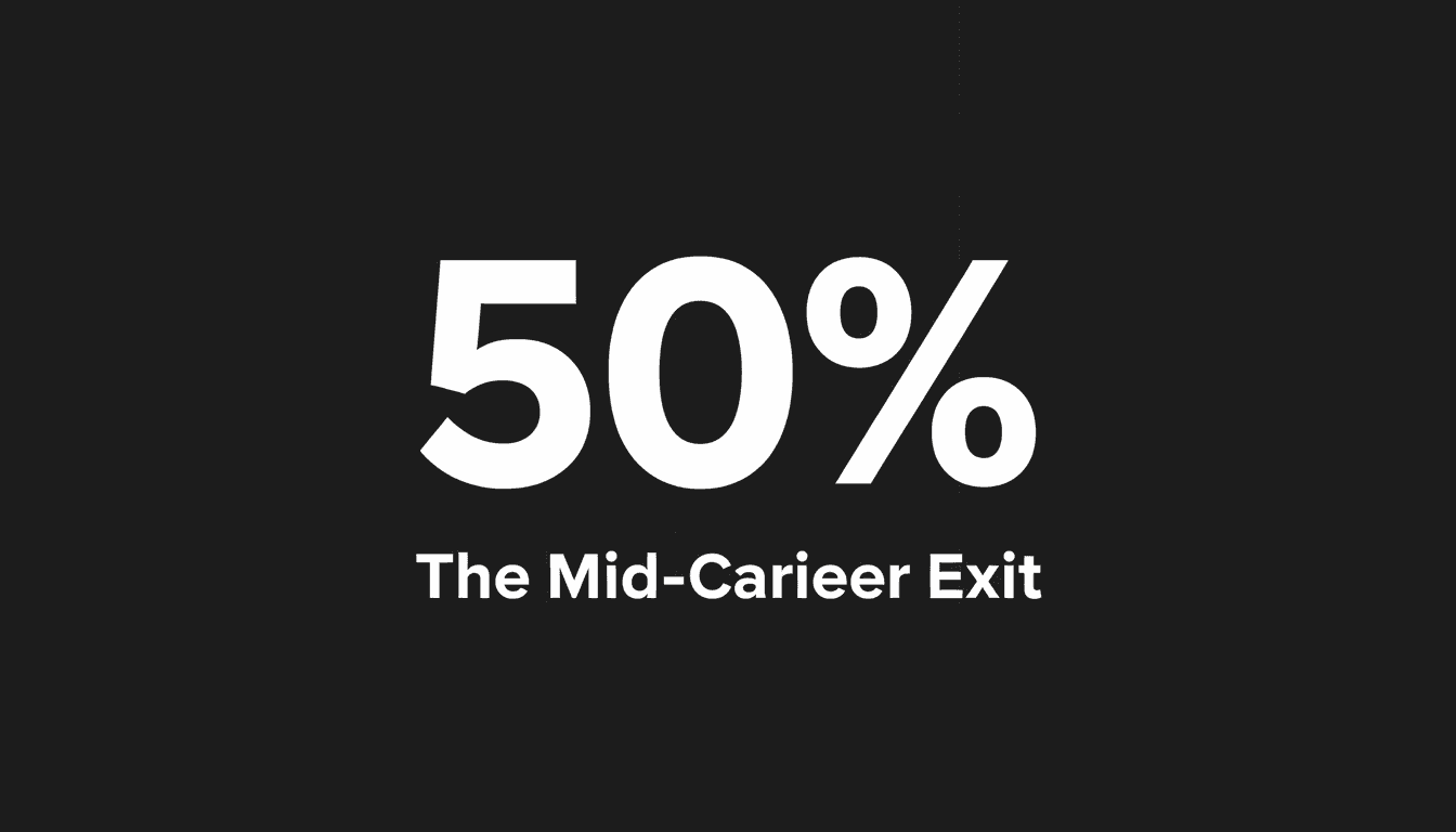 Minimalist editorial graphic illustrating tech industry DEI trends and mid-career attrition rates