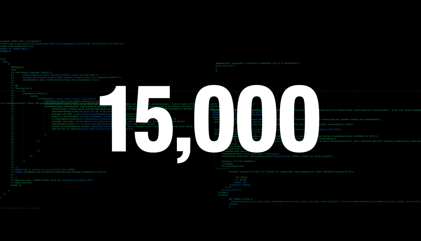 Minimalist dark display showing the number 15,000 representing WebUniverse AI agent training environments