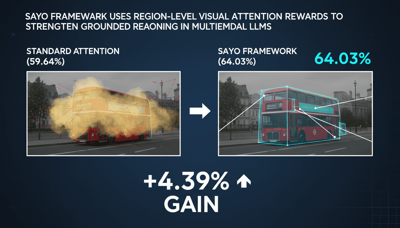 Comparison diagram illustrating visual attention drift in standard MLLMs versus SAYO region-level reinforcement learning grounding.