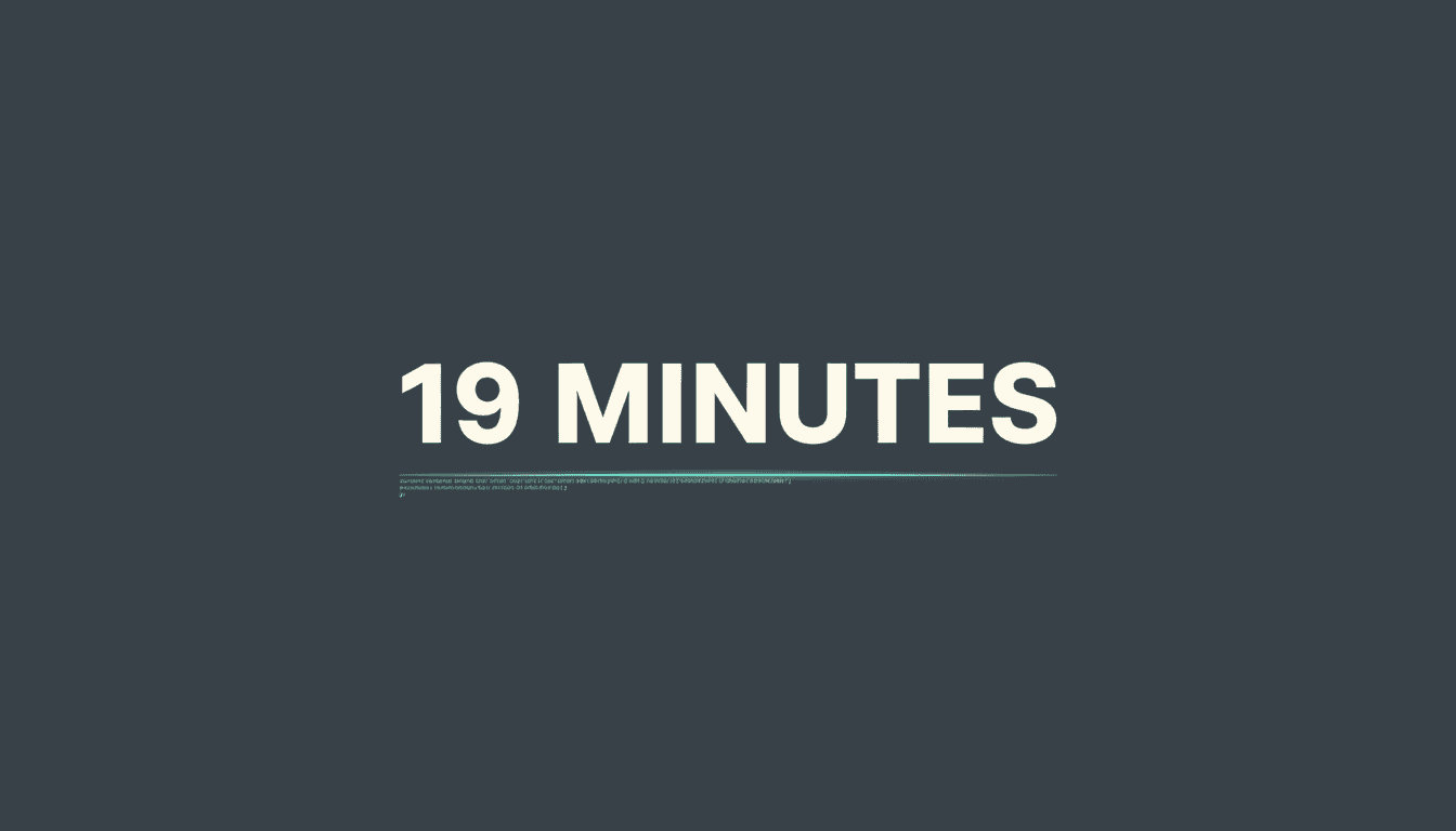 Minimalist dark grey card displaying 19 minutes metric representing PHP2Shell exploit speed