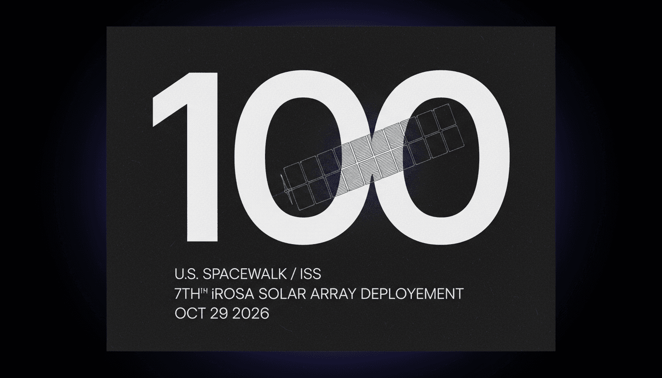 Astronauts installing seventh iROSA solar array during the 100th U.S. spacewalk outside the ISS