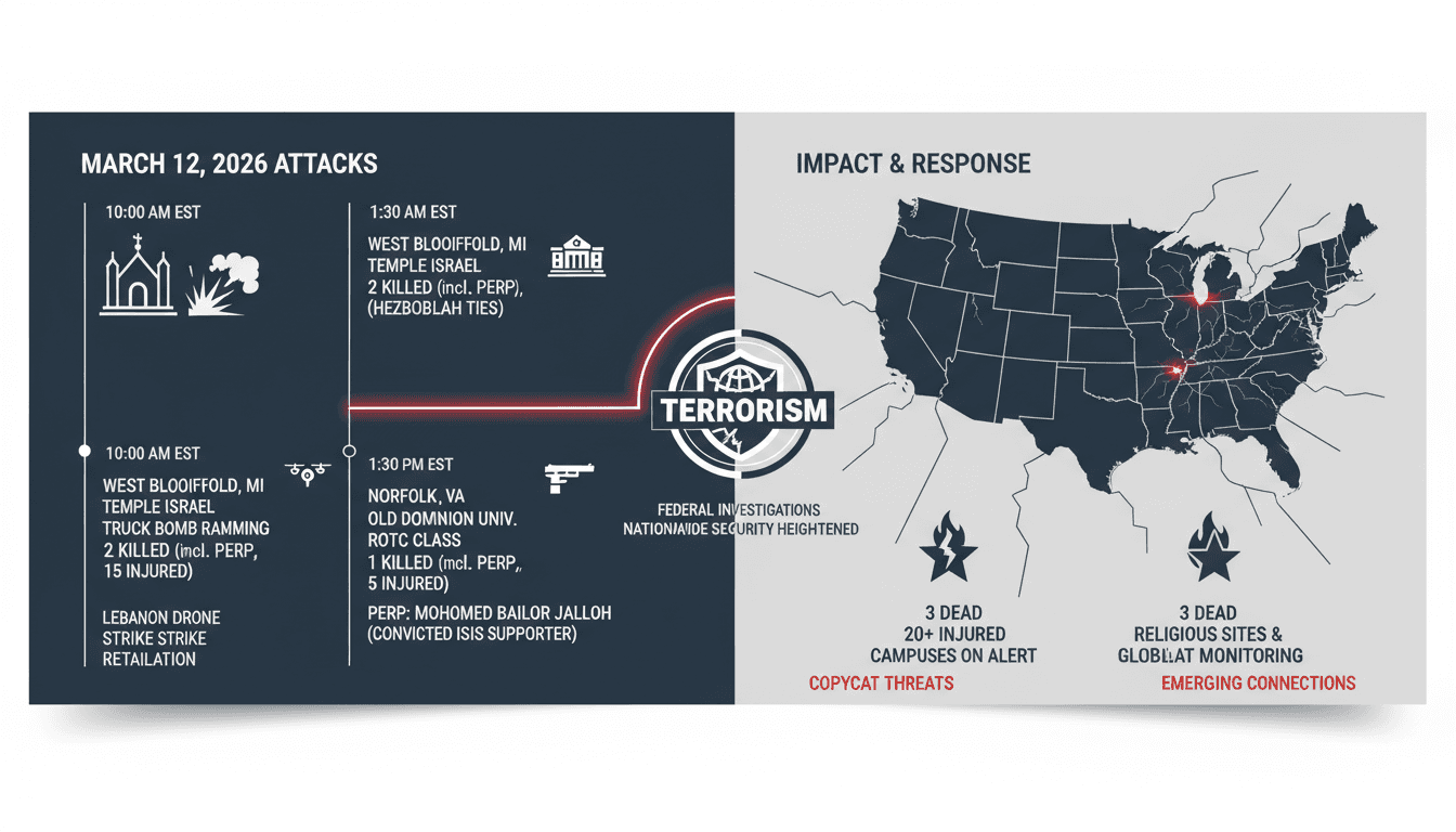 Terror attacks strike Michigan synagogue and Virginia university on March 12