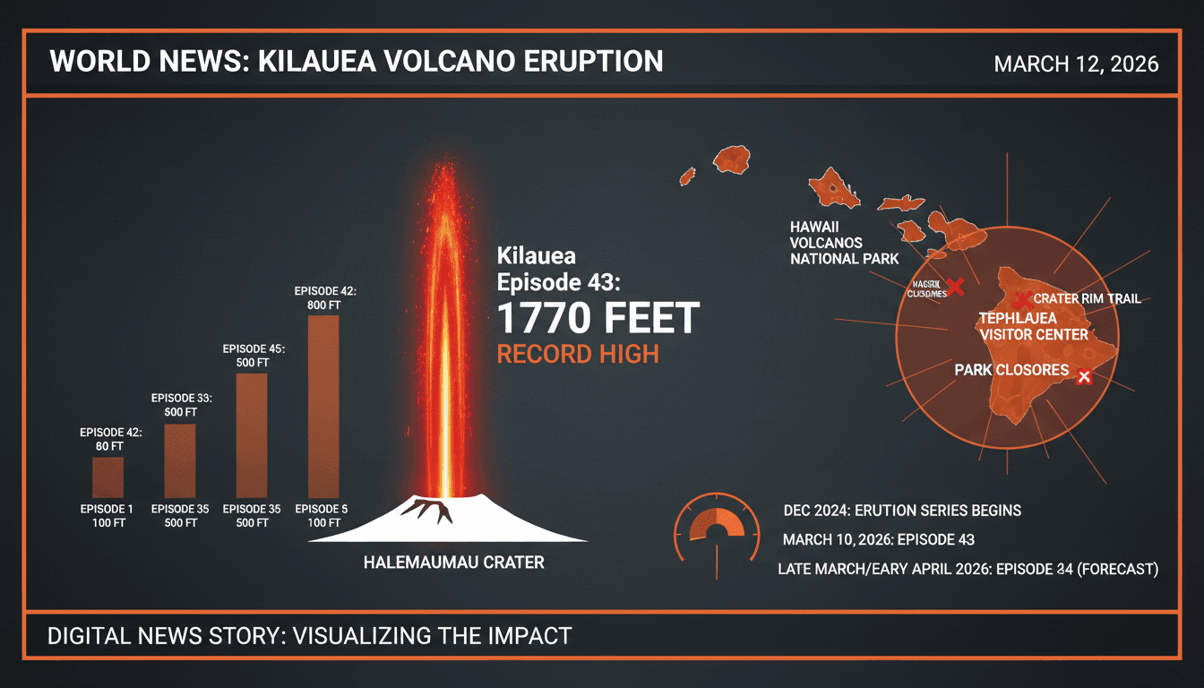 Kilauea episode 43 eruption produces record 1770-foot lava fountains prompting park closures