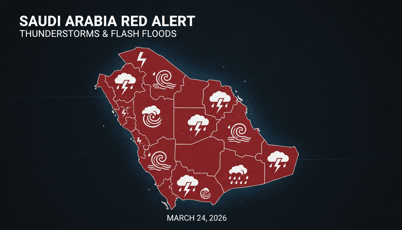 Saudi Arabia Issues Red Weather Alert for Thunderstorms and Flash Floods