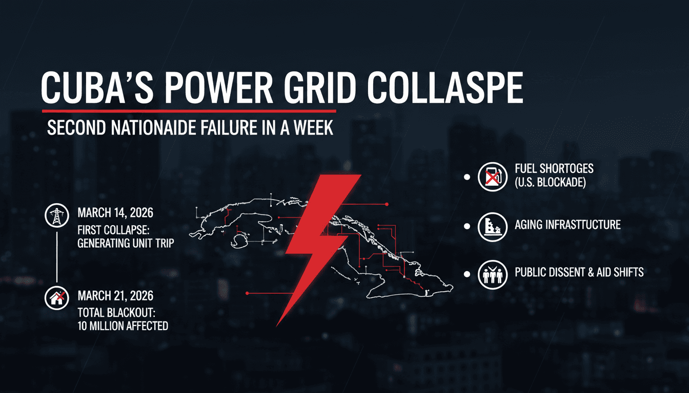 Cuba's National Power Grid Faces Second Nationwide Collapse in a Week