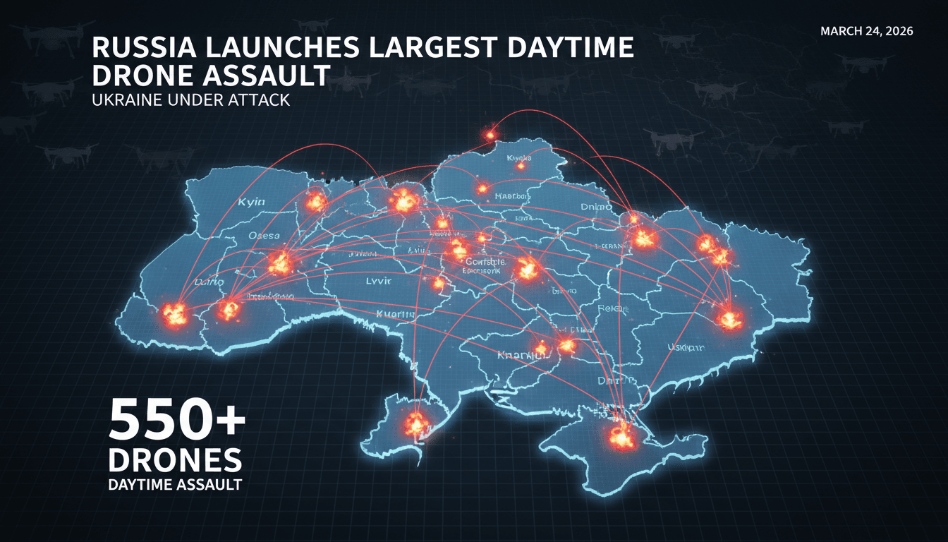 Russia Launches Largest Daytime Drone Assault on Ukraine in Ongoing Conflict