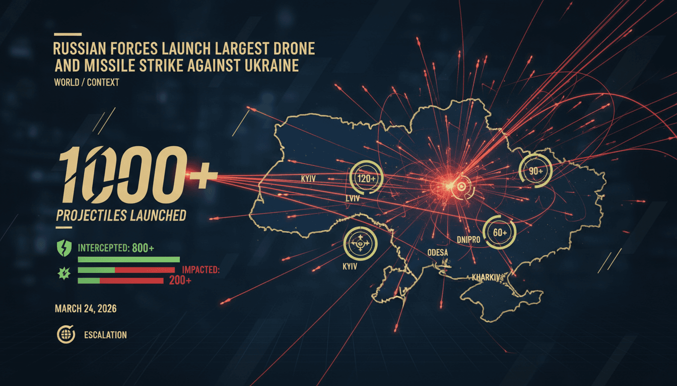 Russian Forces Launch Largest Drone and Missile Strike Against Ukraine in Ongoing Conflict