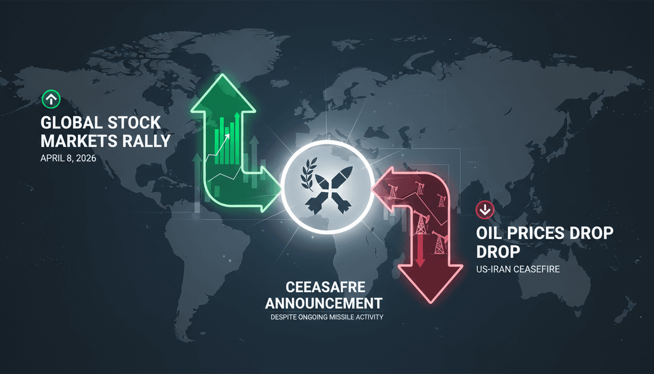 Global stock markets rally and oil prices drop following US-Iran ceasefire announcement