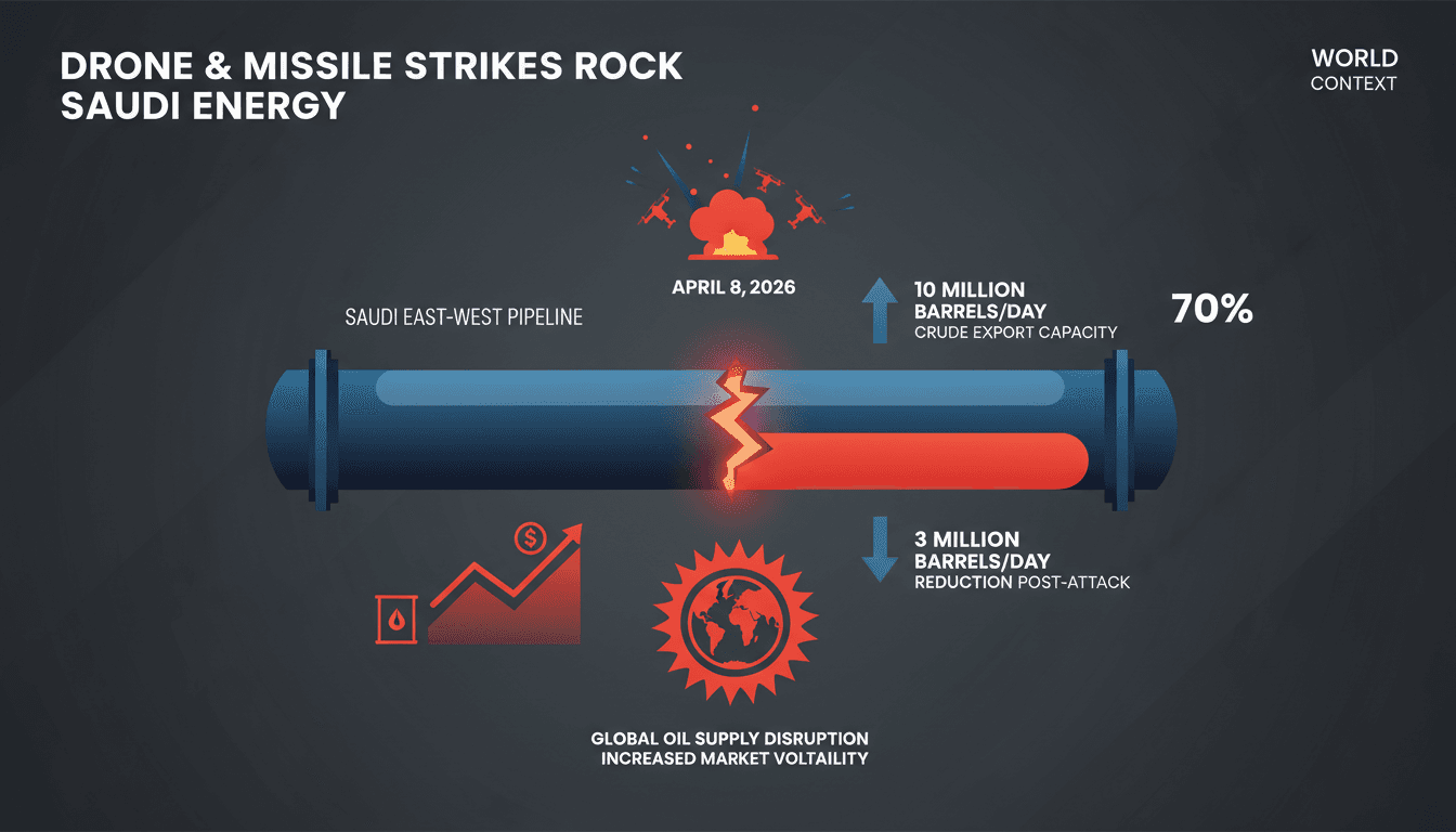 Drone and missile strikes disrupt Saudi Arabian energy infrastructure