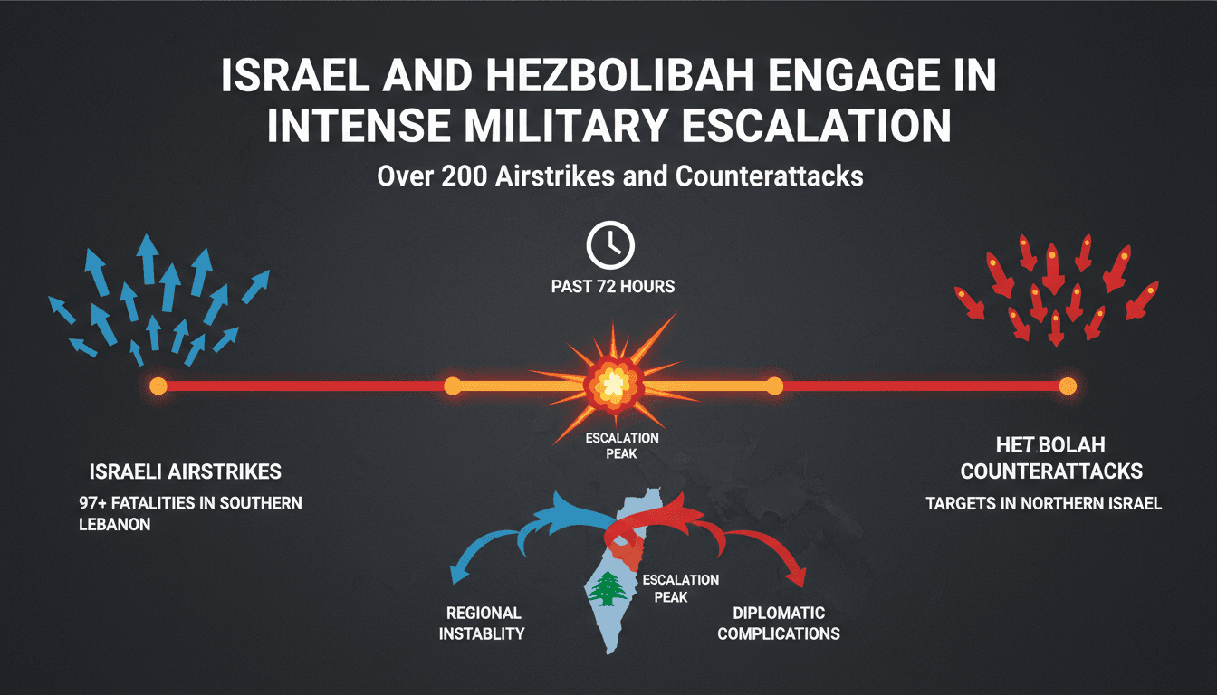 Israel and Hezbollah Engage in Intense Military Escalation with Over 200 Airstrikes and Counterattacks