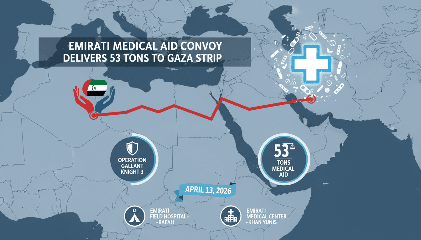Emirati Medical Aid Convoy Delivers 53 Tons to Gaza Strip Under Operation Gallant Knight 3
