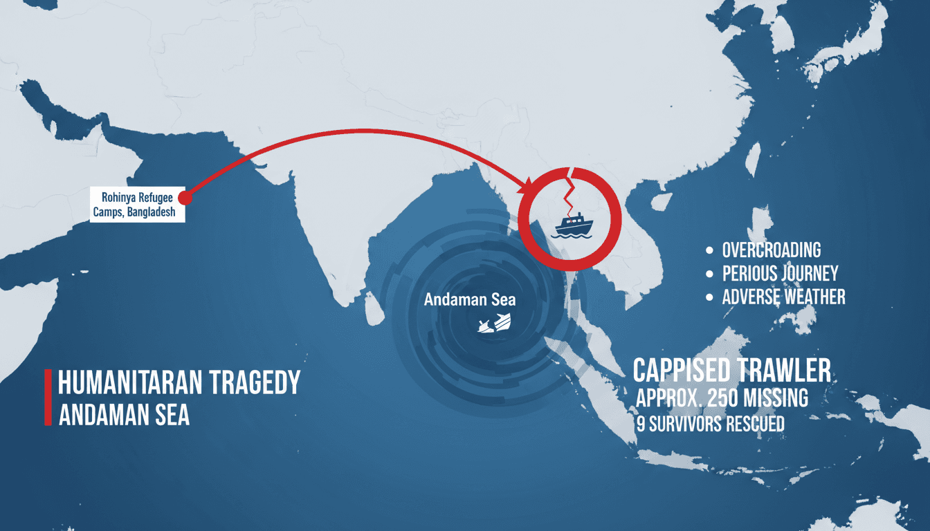 Approximately 250 Rohingya Refugees and Bangladeshi Nationals Missing After Trawler Capsizes in Andaman Sea