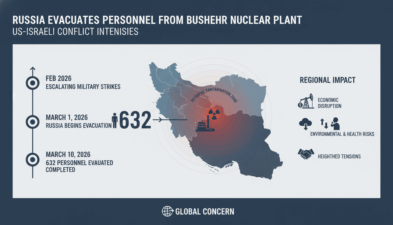 Russia Evacuates 632 Personnel from Iran's Bushehr Nuclear Power Plant Amid US-Israeli Conflict