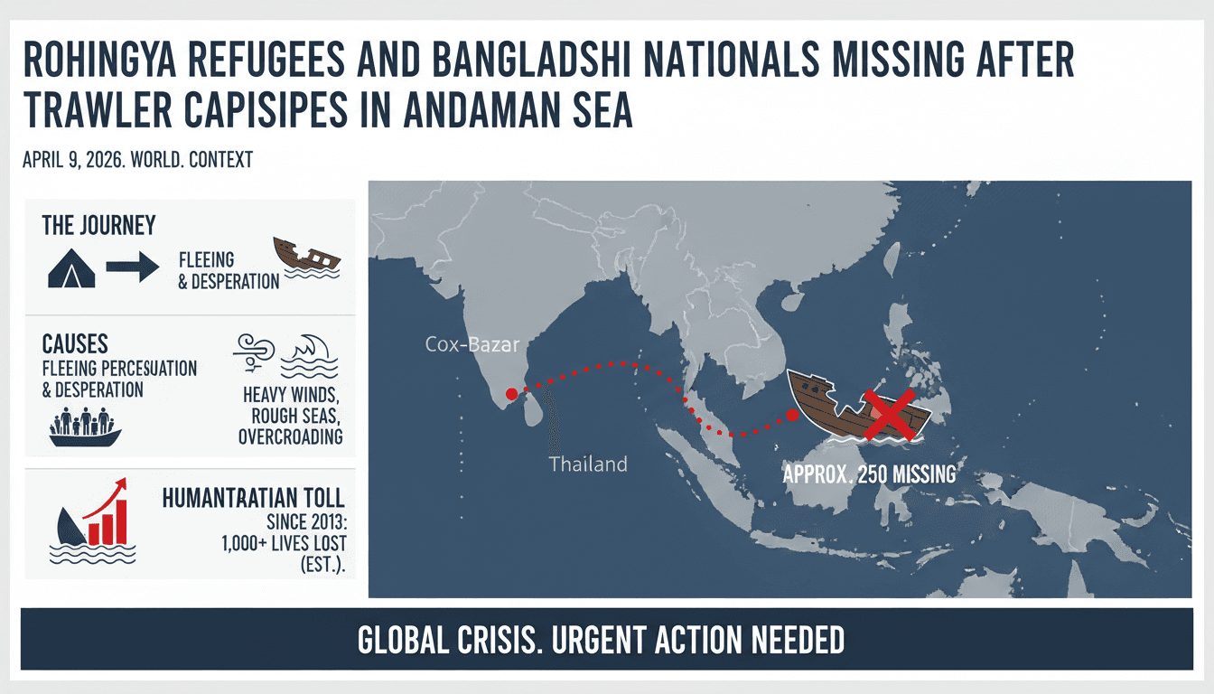 Rohingya Refugees and Bangladeshi Nationals Missing After Trawler Capsizes in Andaman Sea