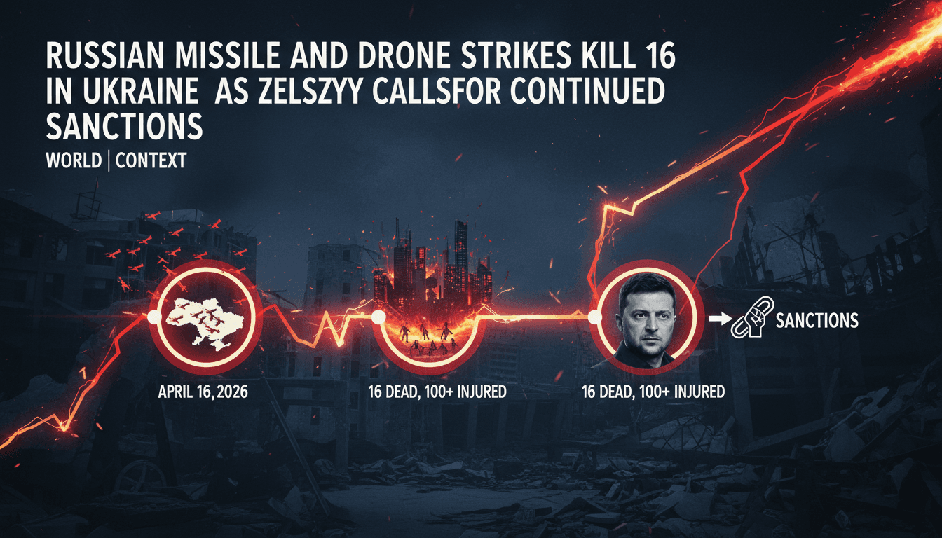 Russian missile and drone strikes kill 16 in Ukraine as Zelenskyy calls for continued sanctions