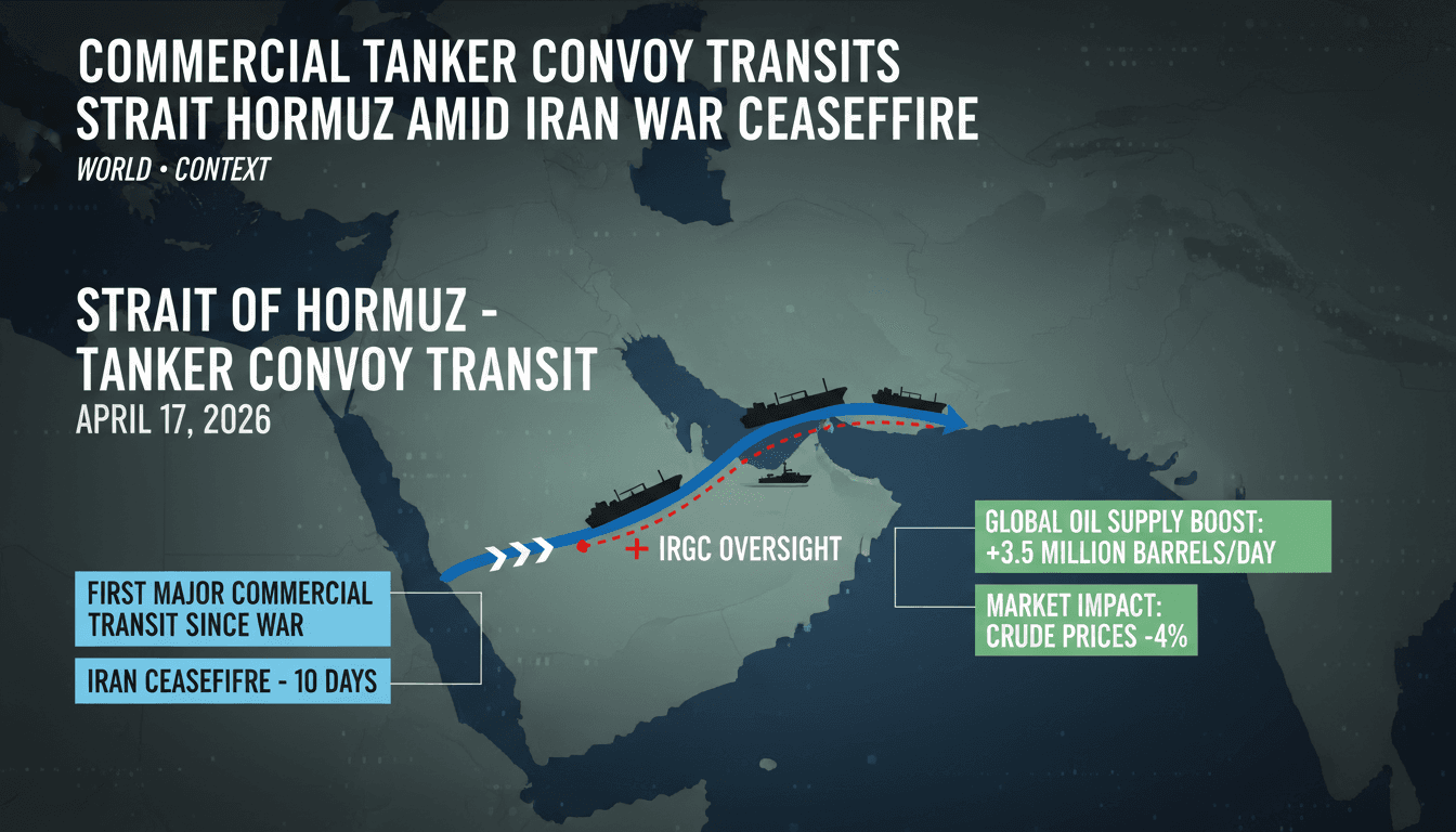 Commercial tanker convoy transits Strait of Hormuz amid Iran war ceasefire