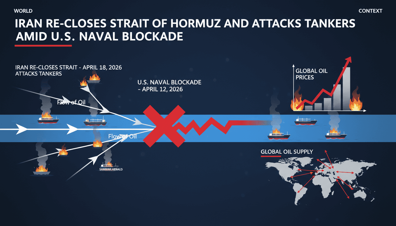 Iran Re-closes Strait of Hormuz and Attacks Tankers Amid U.S. Naval Blockade