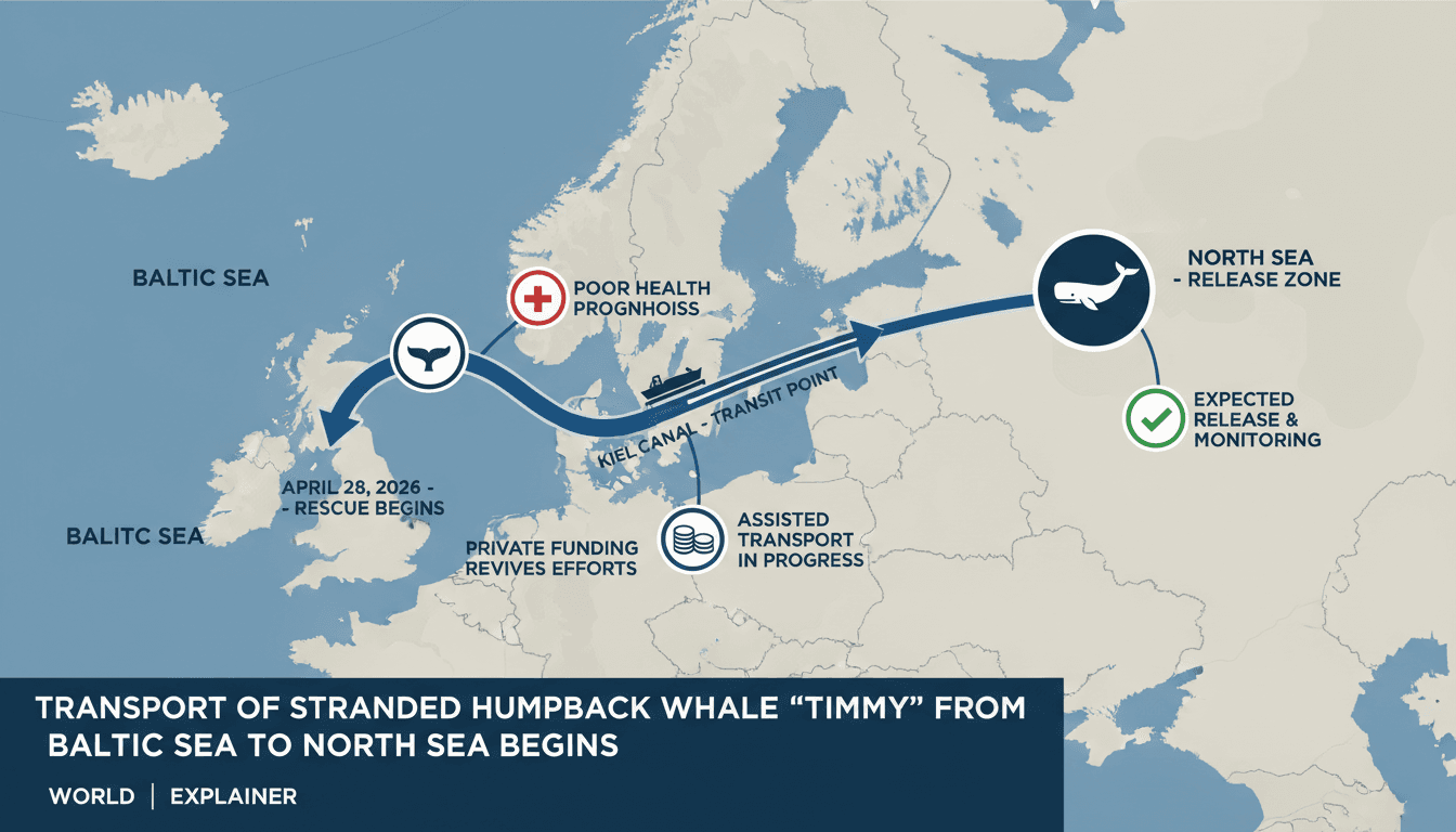 Transport of Stranded Humpback Whale 'Timmy' from Baltic Sea to North Sea Begins