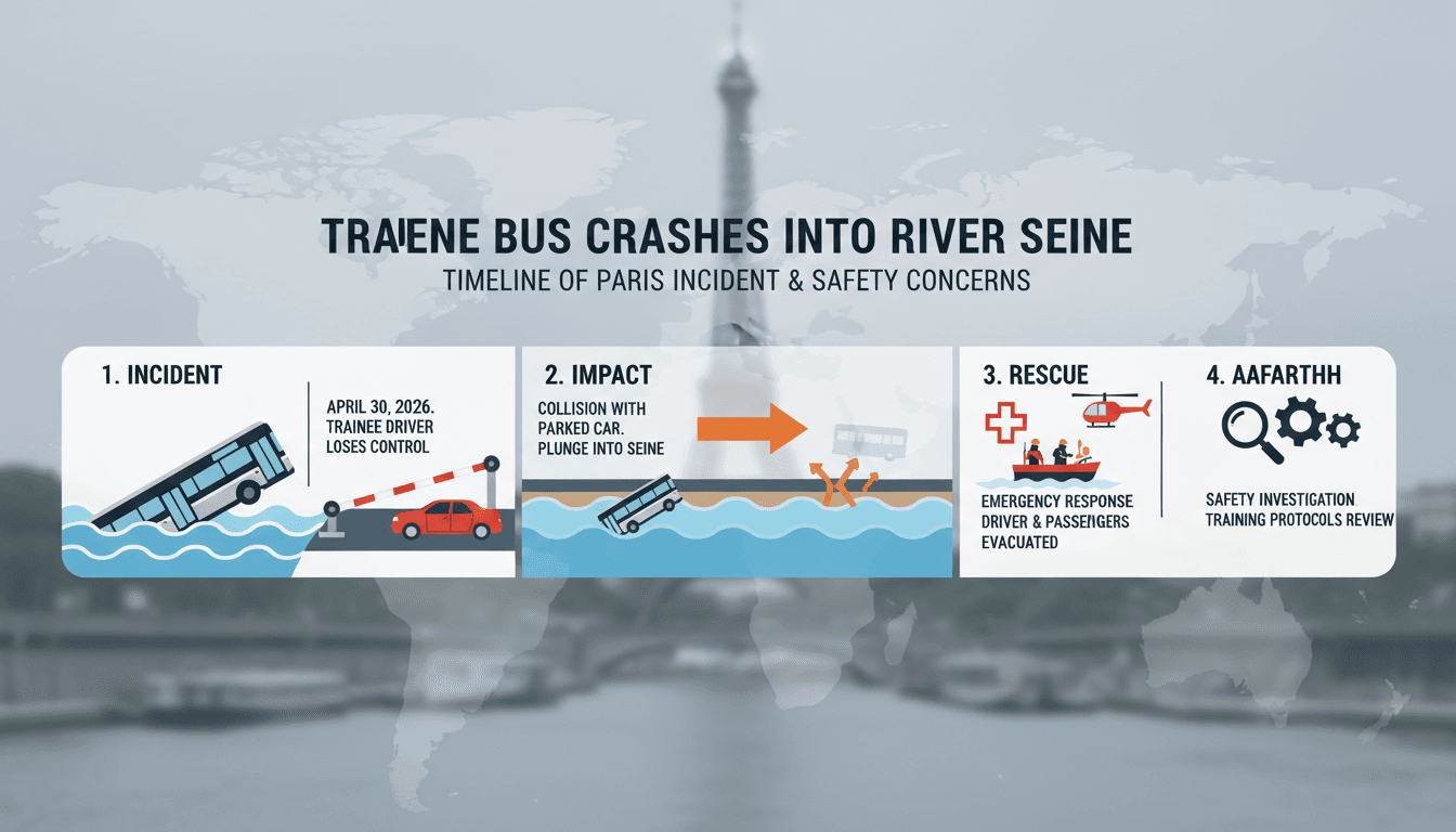 Trainee bus driver crashes into River Seine near Paris