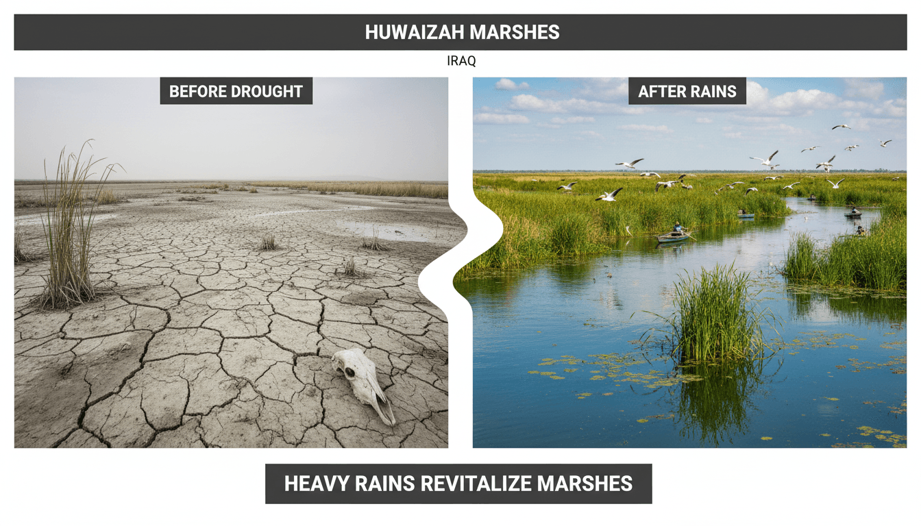 Heavy Rains Revitalize Iraq's Huwaizah Marshes After Years of Drought