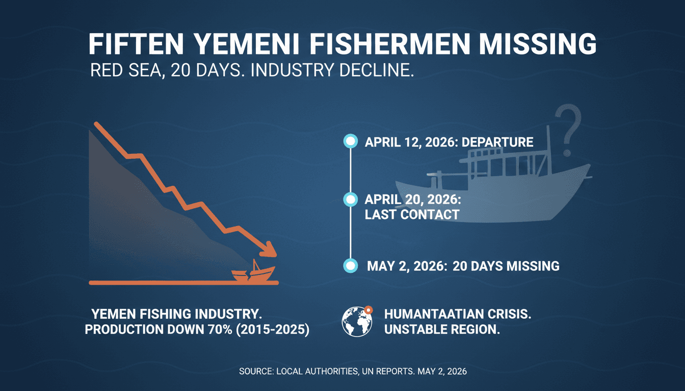 Fifteen Yemeni fishermen missing in Red Sea for 20 days amid industry decline