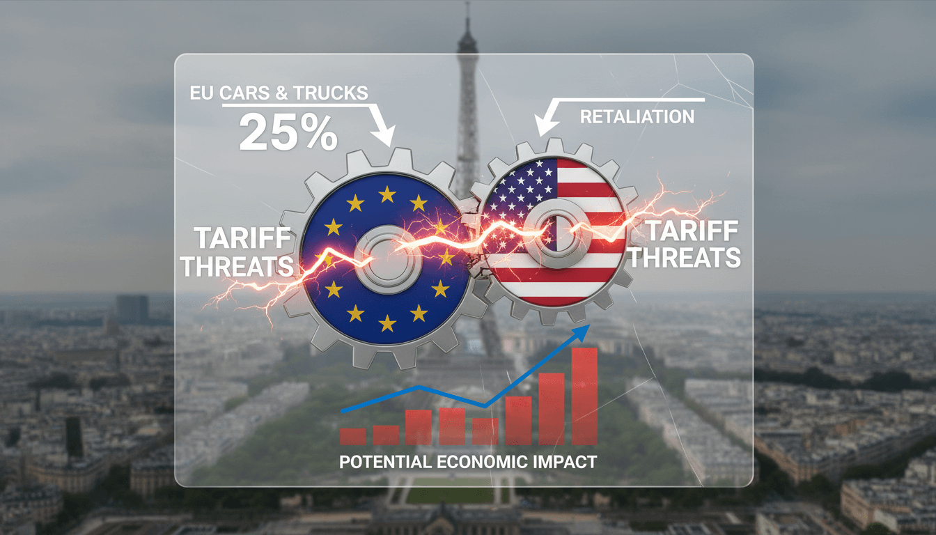 EU and US flags representing trade discussions in Paris