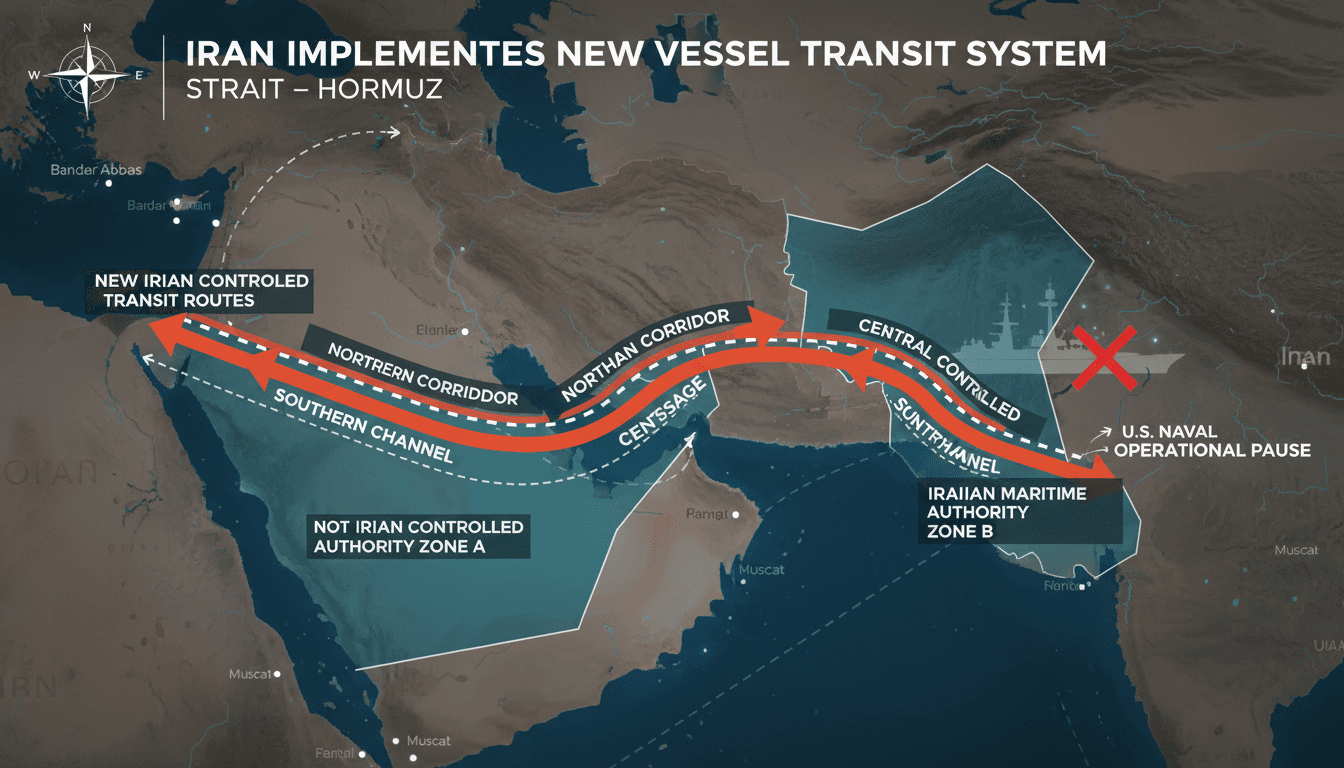 Map illustrating Iran's new vessel transit routes in the Strait of Hormuz