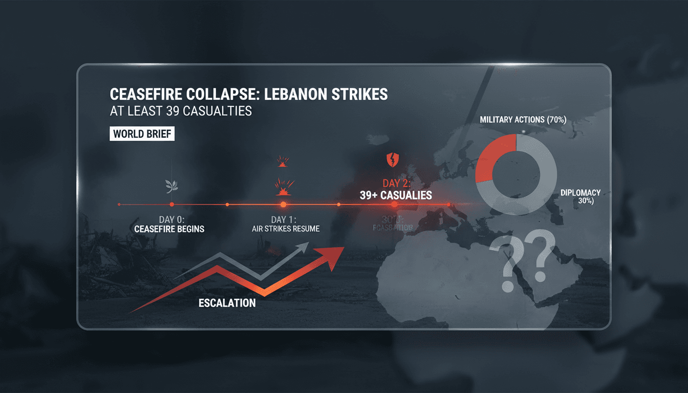 Israeli air strikes in Lebanon result in at least 39 casualties amid ceasefire