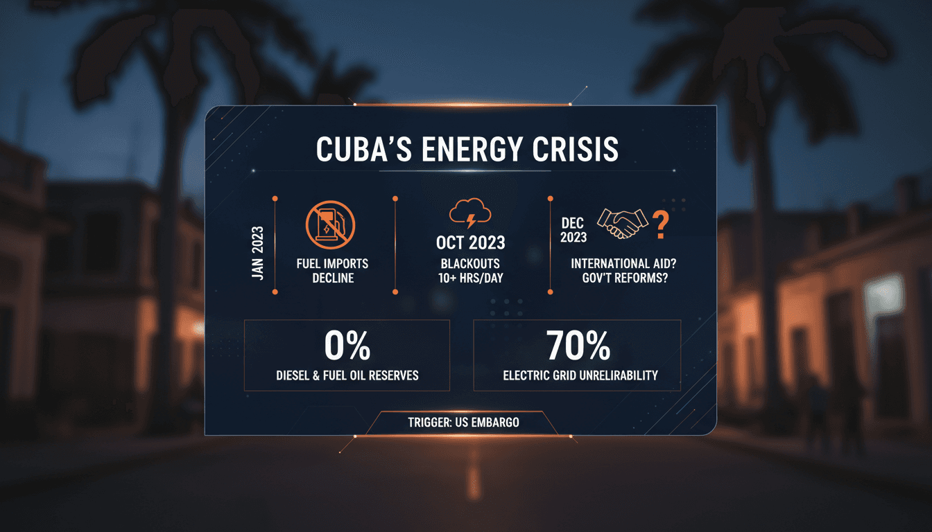 A visual representation of Cuba's energy crisis and fuel shortages.