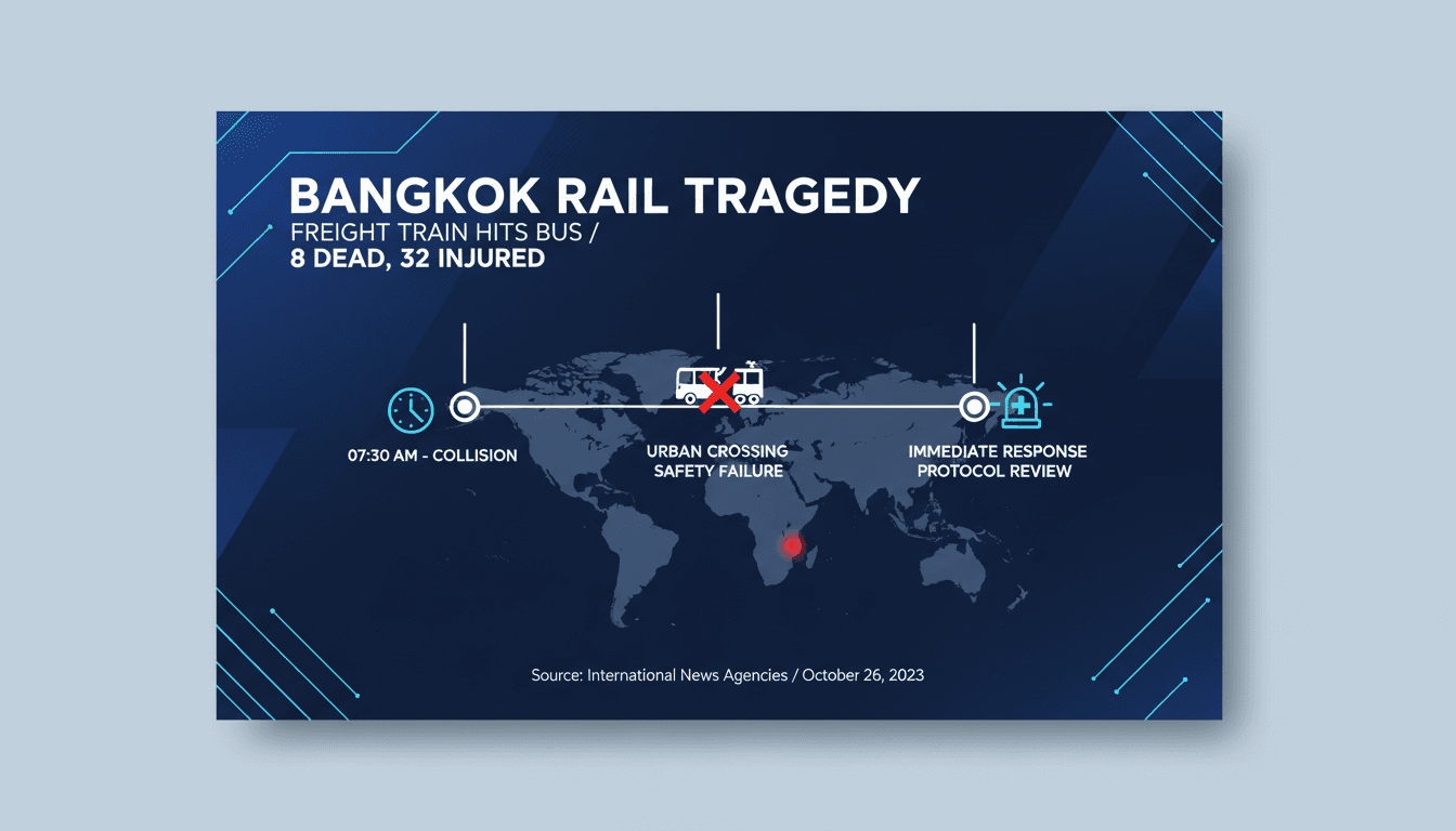 Emergency services responding to the freight train and bus collision in Bangkok.