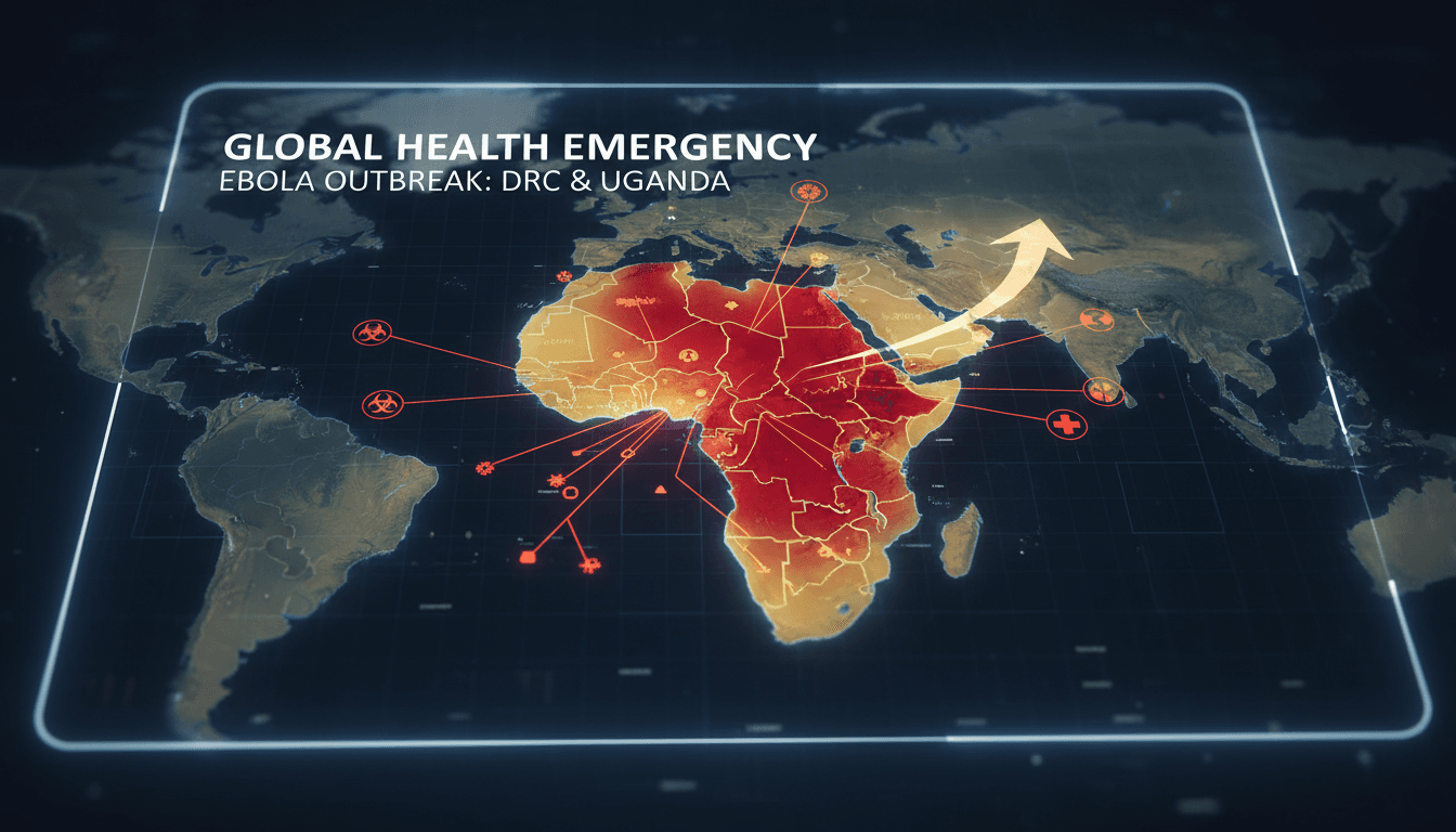 Map showing the Ebola outbreak regions in DRC and Uganda