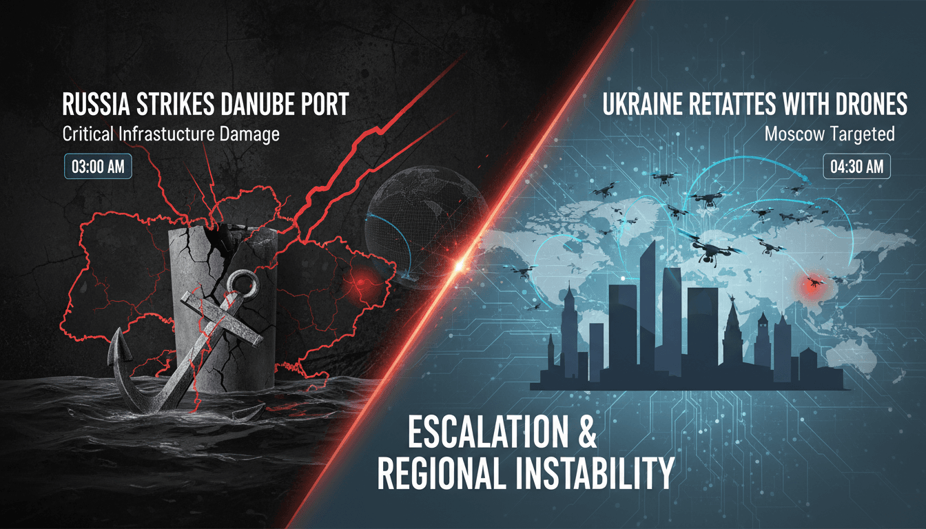 A map highlighting the locations of recent military strikes between Russia and Ukraine.