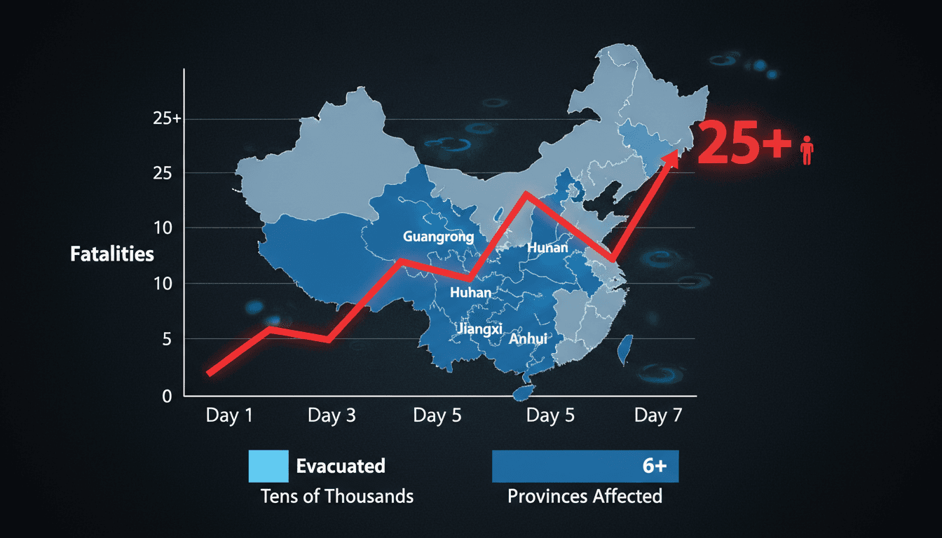 Aerial view of flooding in southern and central China with emergency response efforts.