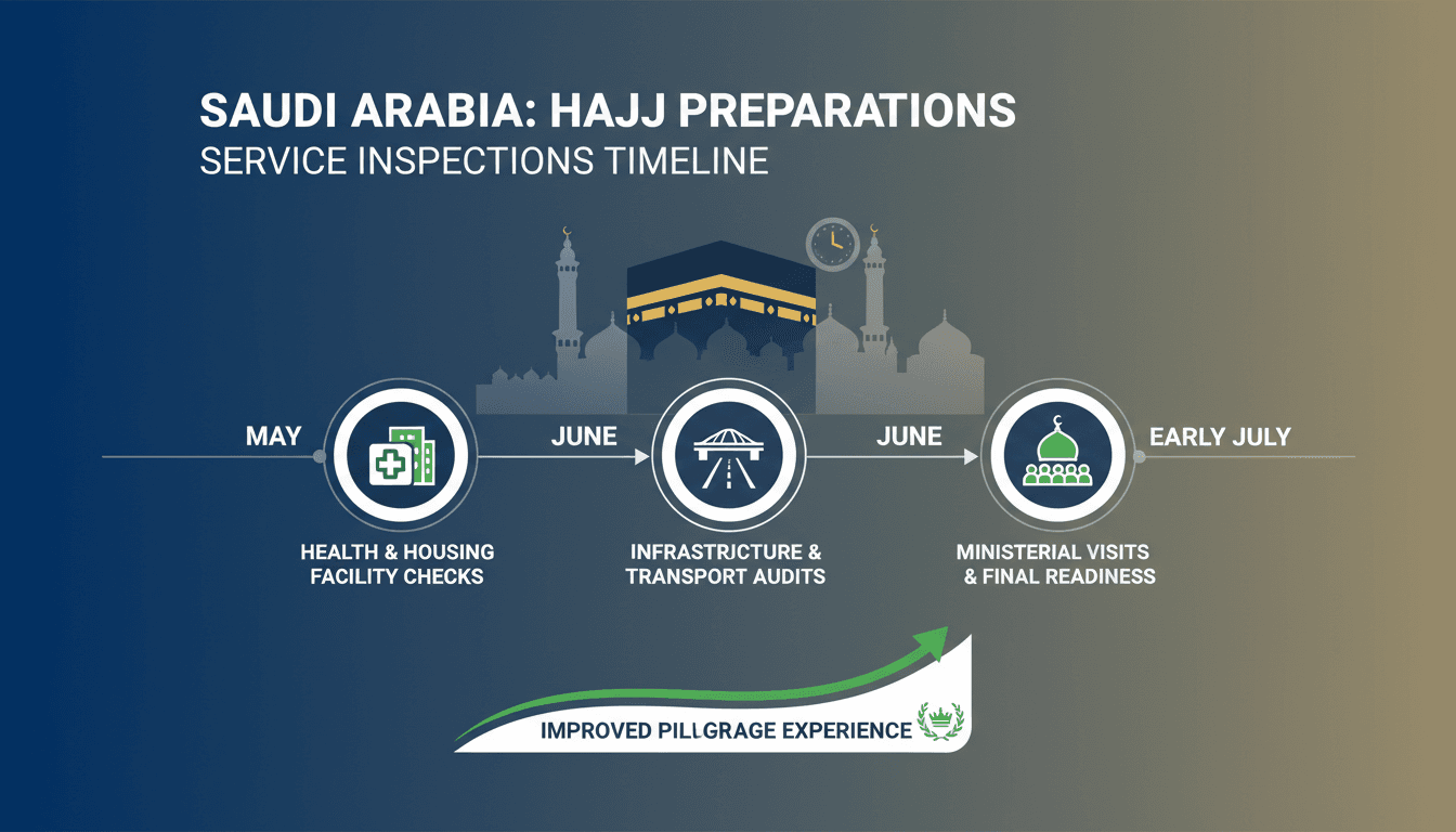 Saudi officials inspecting health and infrastructure services for Hajj pilgrims.