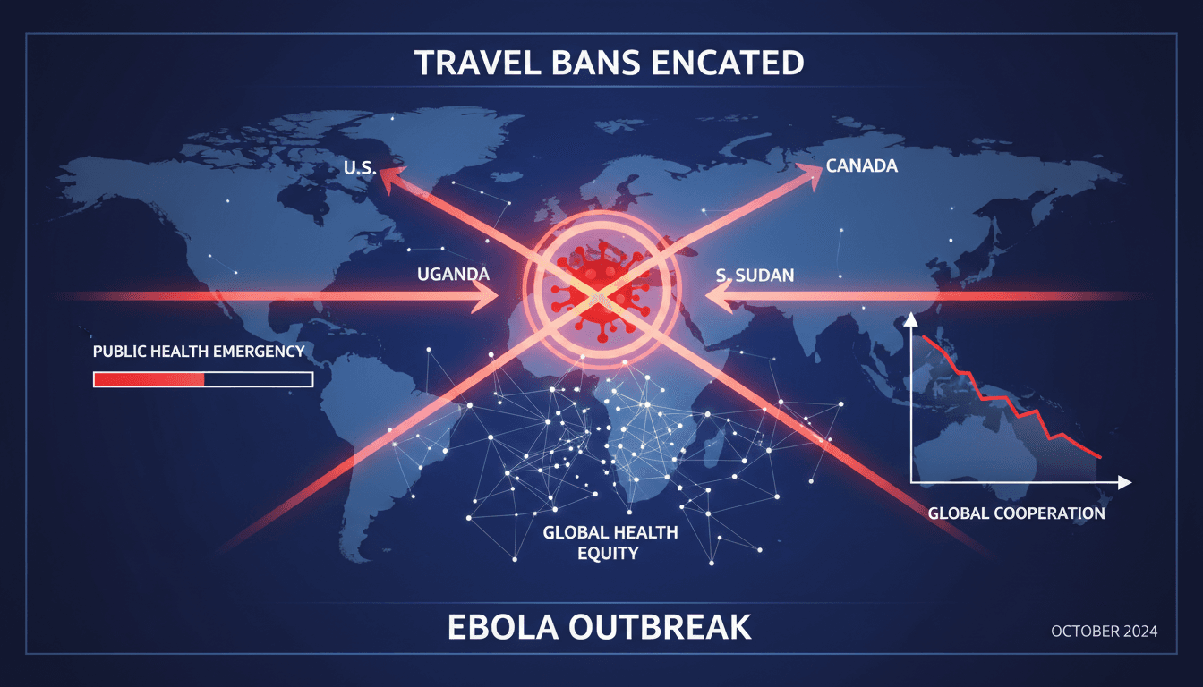 Map highlighting travel bans related to the Ebola outbreak in affected countries.