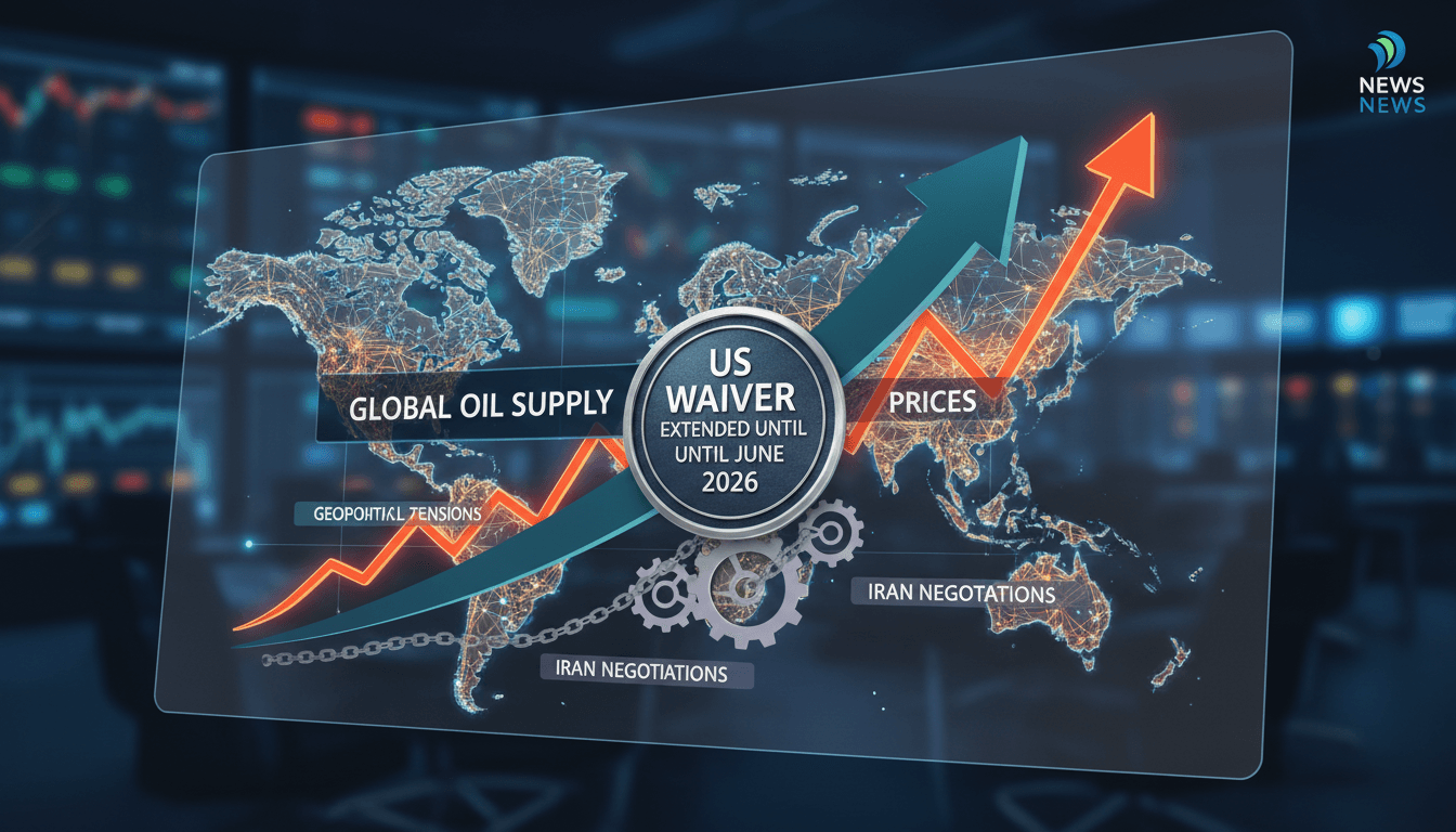 US flag and oil barrels representing sanctions and waivers