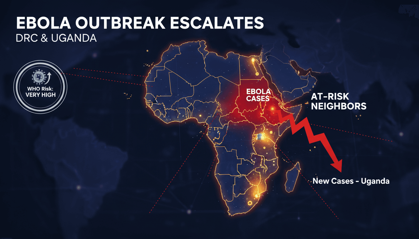Map showing the spread of the Ebola outbreak in DRC and Uganda