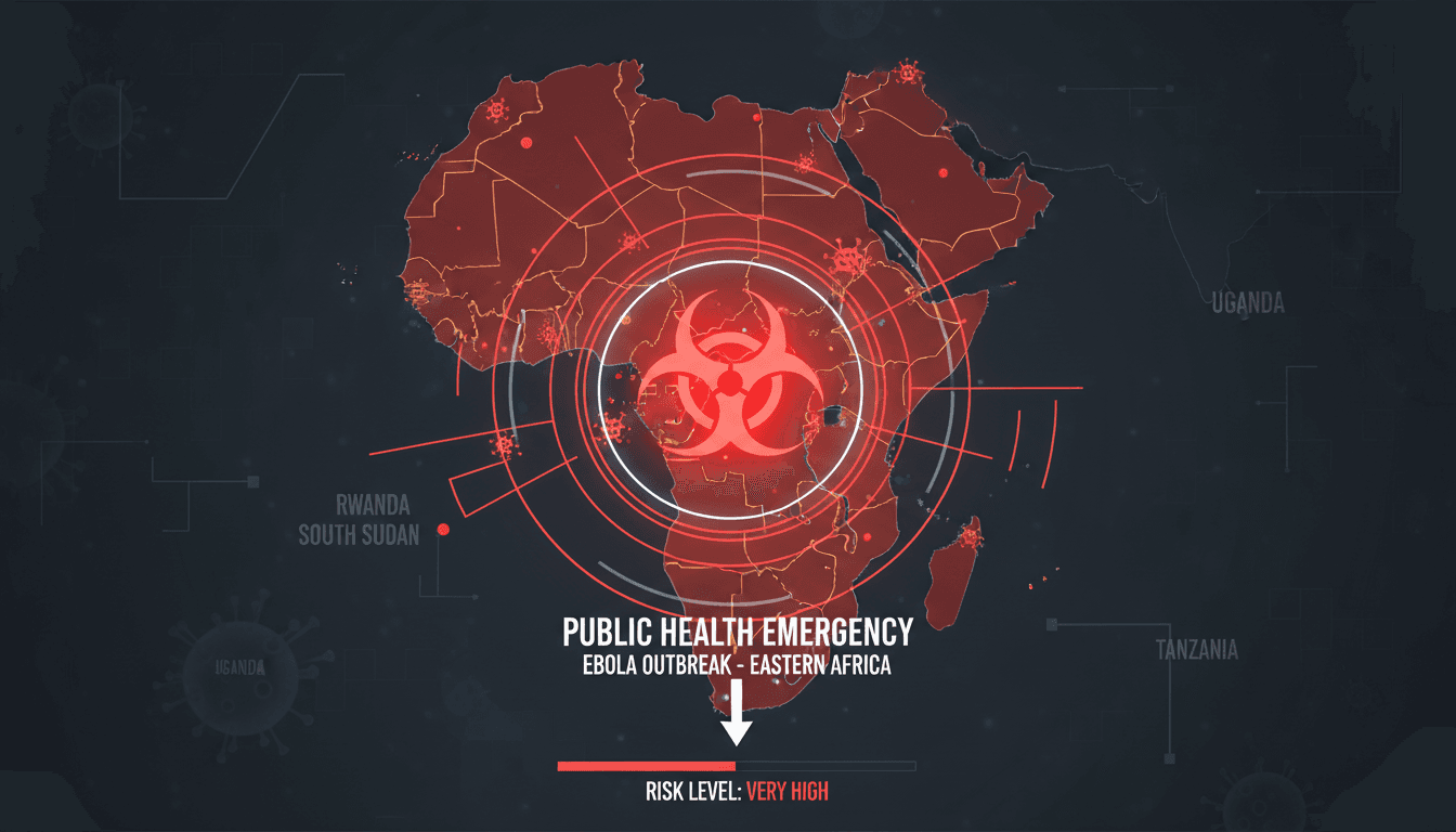 Map showing the Ebola outbreak in eastern Africa and affected regions.