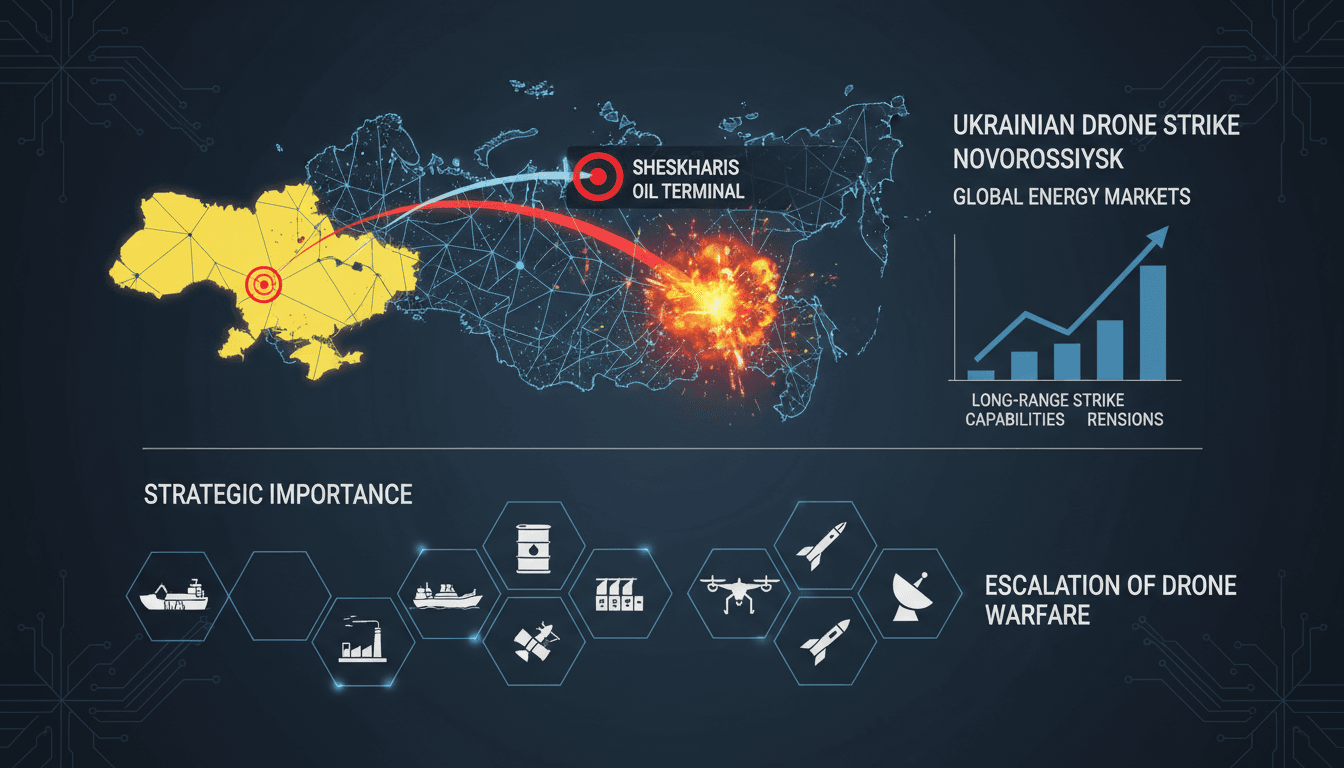 Ukrainian drone strike on Sheskharis oil terminal in Novorossiysk