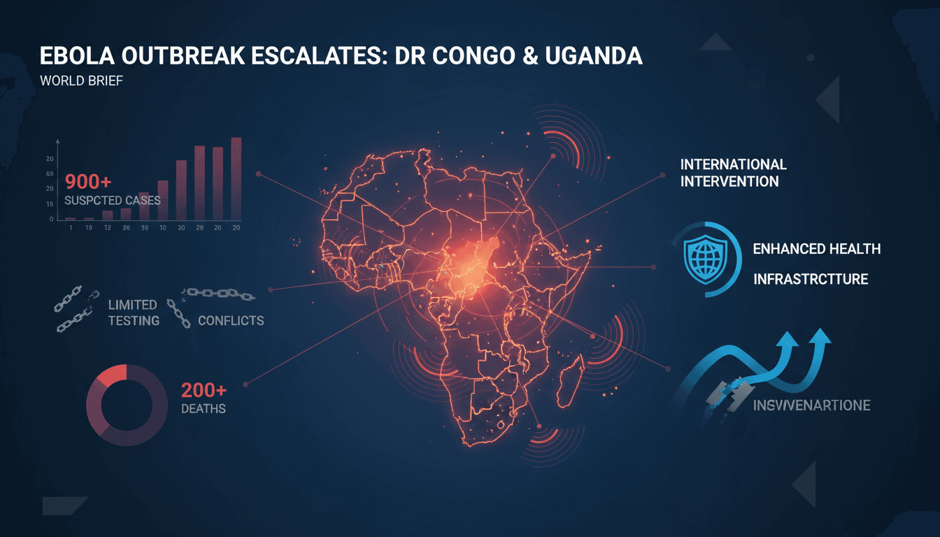 Map showing the spread of the Ebola outbreak in DRC and Uganda