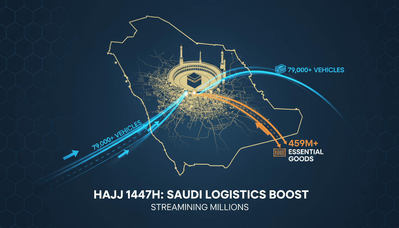 Pilgrims arriving in Mecca during Hajj season with logistical support.