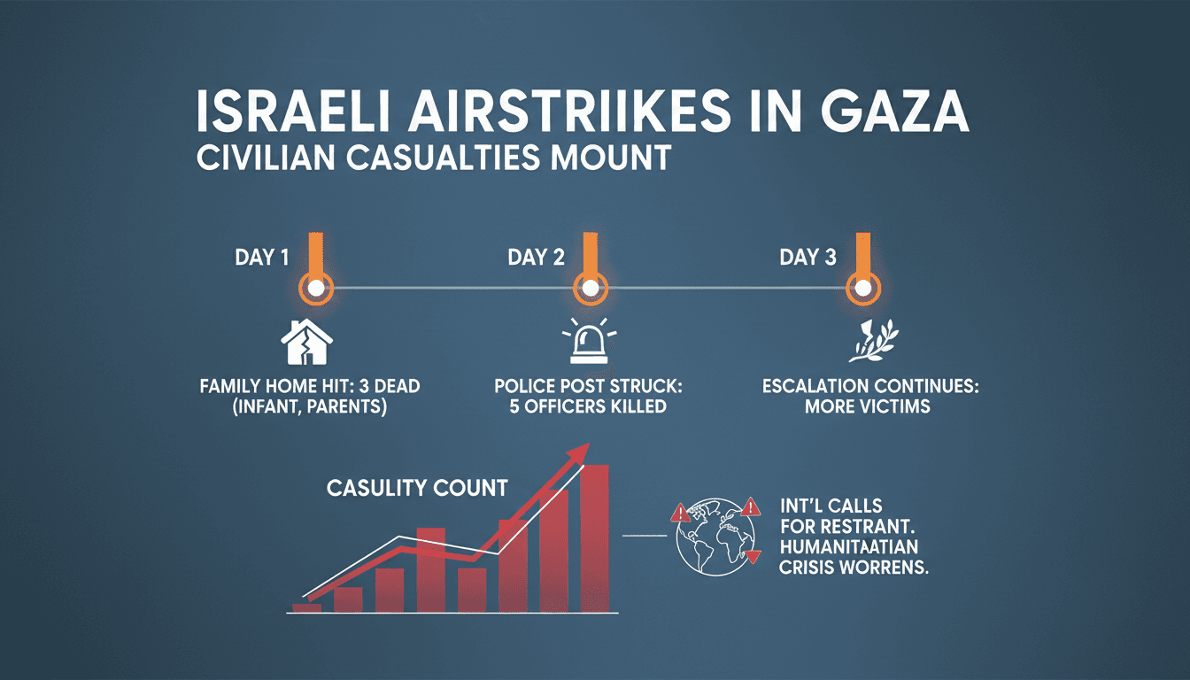 A somber image depicting the aftermath of airstrikes in Gaza.