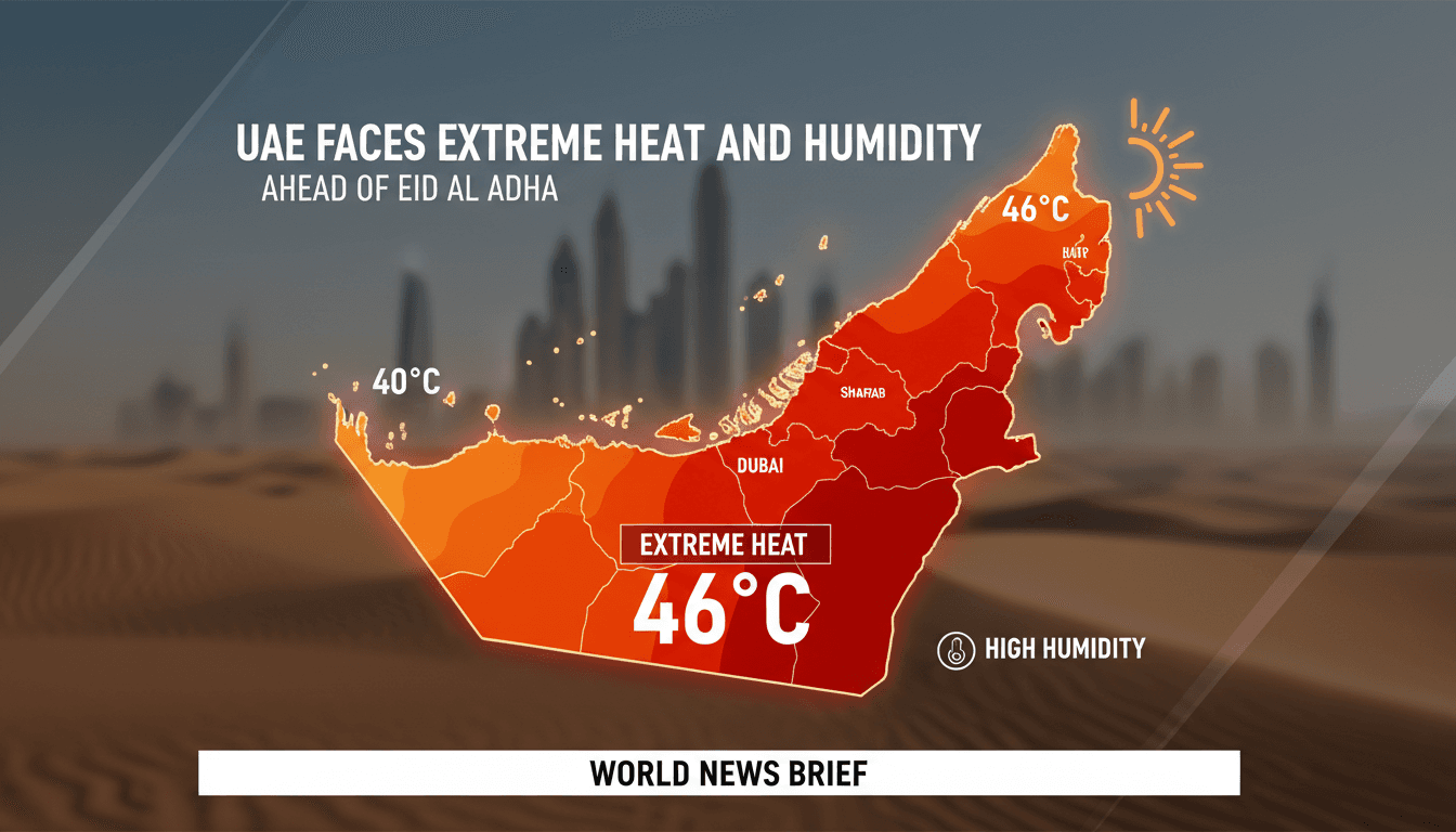 A sun-drenched UAE landscape illustrating extreme heat conditions.